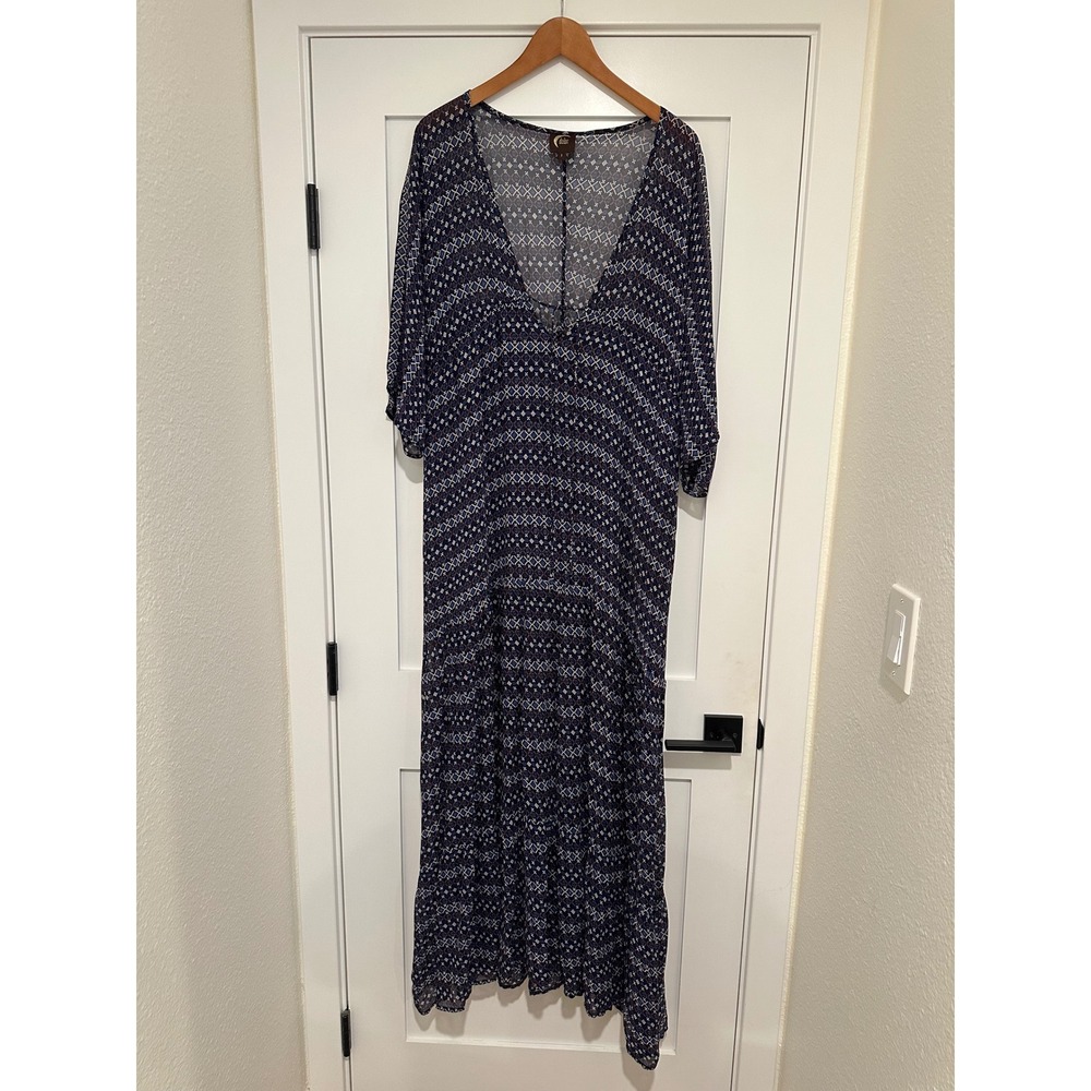 Planet Blue Blu Moon Blue Geometric Print Empire Waist Maxi Dress Coverup Kaftan
